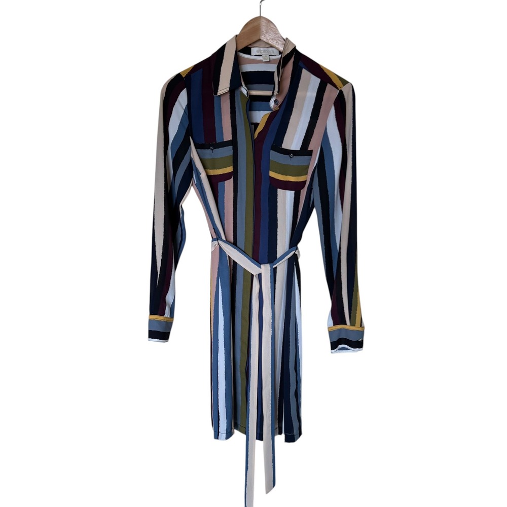 Etcetera Shirt Dress Women 0 Multi-Color Excellent Striped‎ Long Sleeve Belted